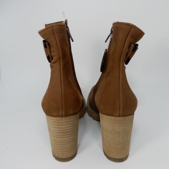 Paul Green Selma Lug Sole Bootie Ankle Boots US 8.5 Buckle Moto Tan Nubuck NEW - Picture 9 of 13